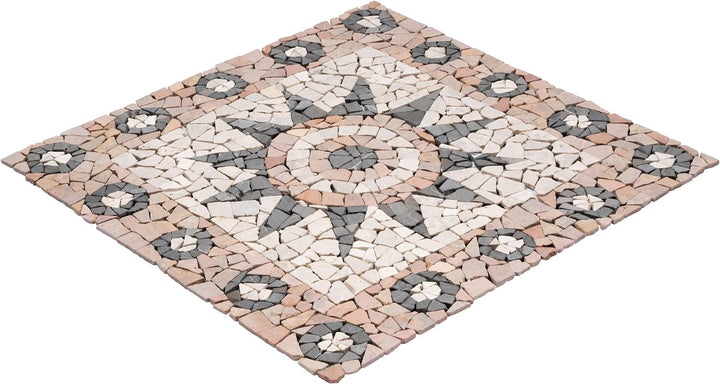 DIVERO Fliesen Rosone Blume Naturstein Mosaik Marmor dekorativ creme-grau- rosé 90 x 90 cm Bodenflie