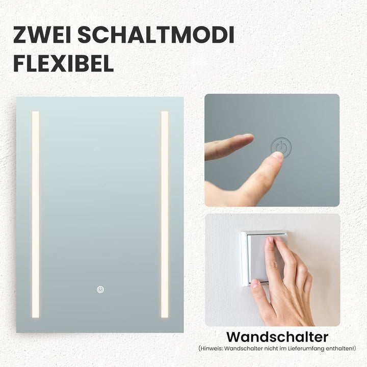 AllRight Badspiegel mit Beleuchtung 70x50cm | Dimmbarer LED Spiegel mit 3 Lichtfarben | IP54 Wasserg