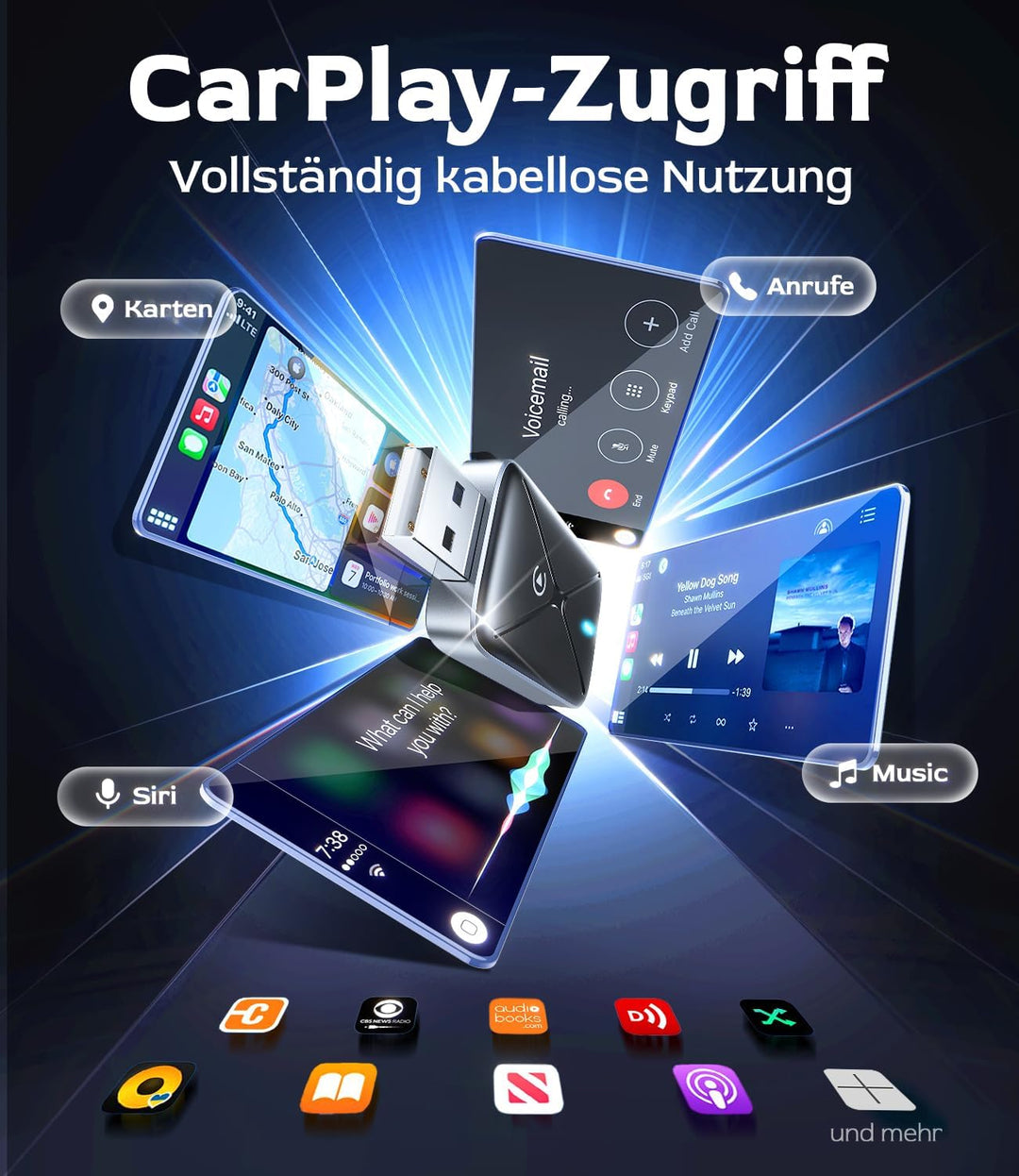 CarPlay Wireless Adapter, Mini Wireless CarPlay Adapter Konvertieren Sie Wired Carplay in Wireless,