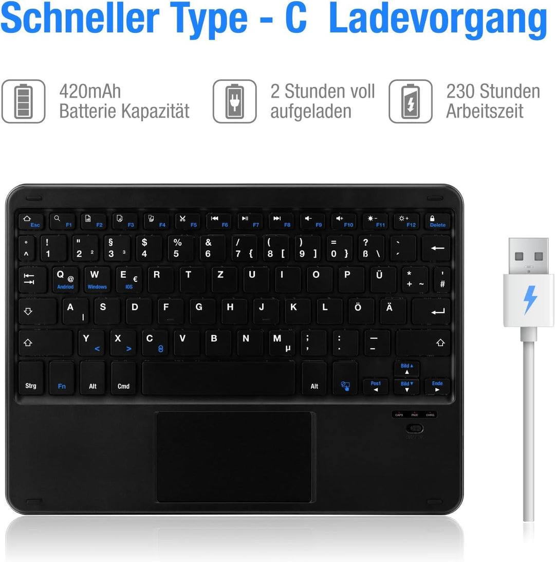 MAYPHY Kabellose Mini-Tastatur mit Touchpad, tragbare Tastatur, für iPad, Tablets, Laptops, leise Ta
