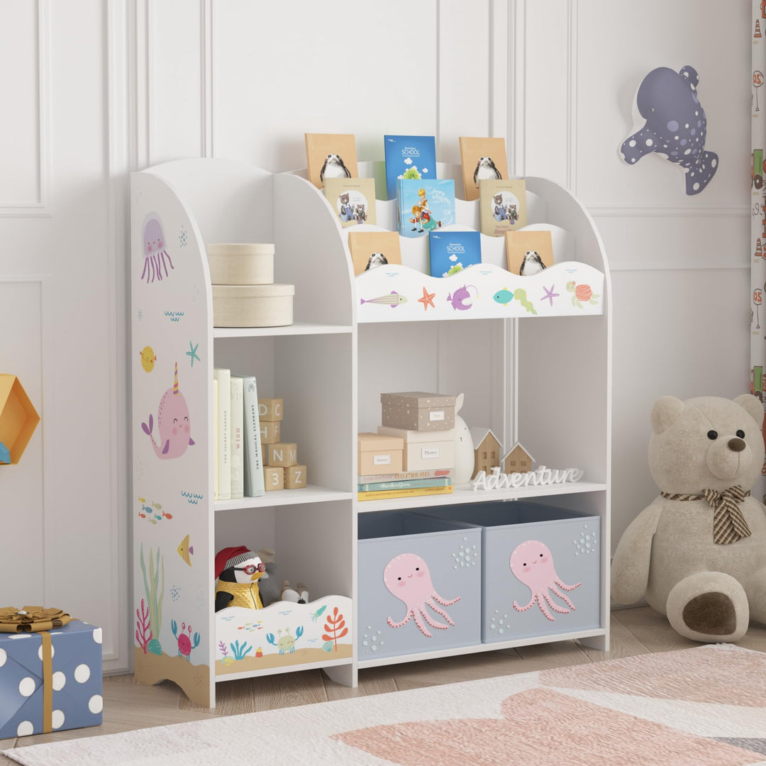 [en.casa] Kinderregal Lysekil Bücherregal für Kinder mit 2 Aufbewahrungsboxen Spielzeugregal 100 x 9