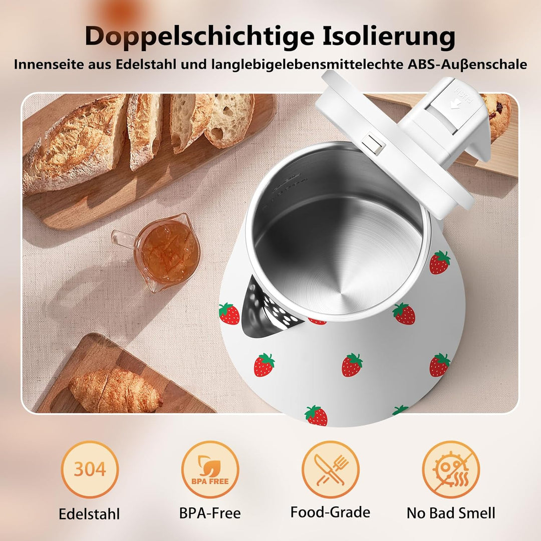 1,2L Kabelloser Edelstahl Wasserkocher – BPA-frei, 1000W Schnellkochender Teekocher, Metall Design,