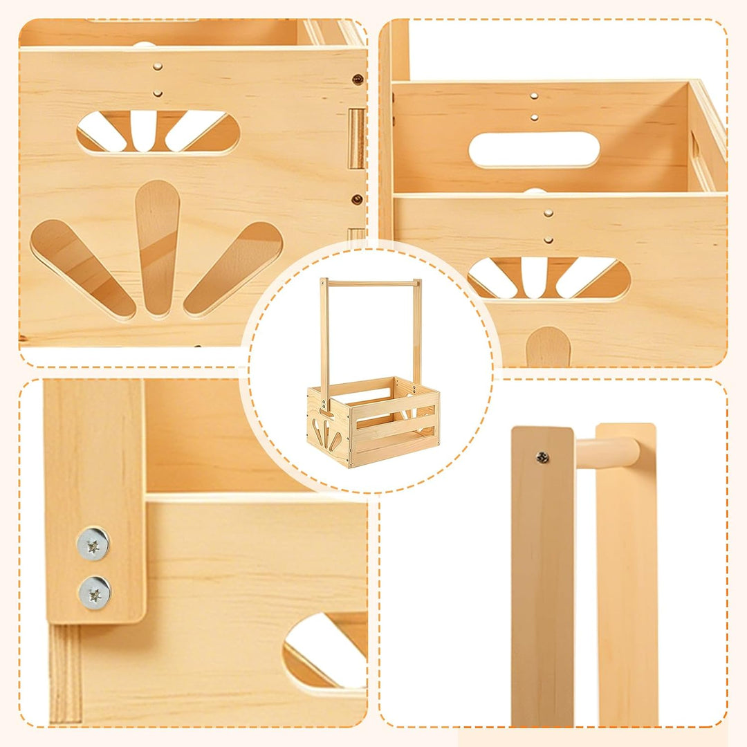 Baby Geschenk Korb aus Holz mit Griff, Baby Aufbewahrungskorb mit Kinder Kleiderbügel und Girlande,