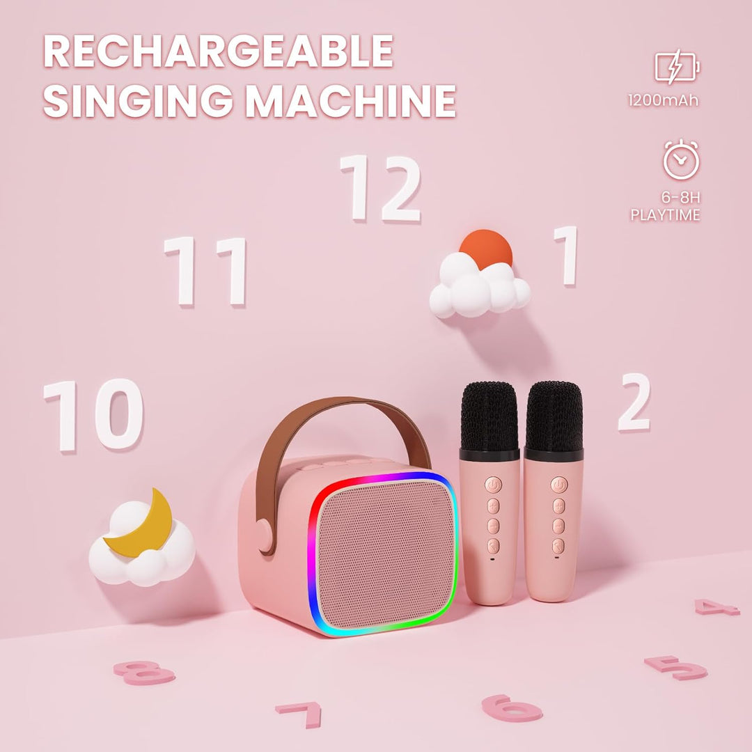 BONAOK Mikrofon Karaoke Maschine 2 Mikrofon, Bluetooth Karaokemaschinen für Kinder Erwachsene, Tragb
