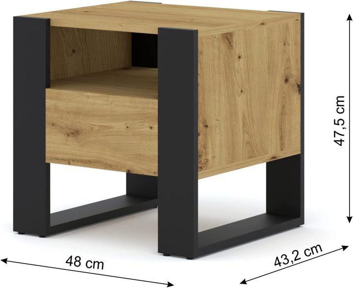 BIM Furniture Nachttisch Mondi 48 cm Nachtkommode Nachtschrank mit 1 Schublade (Artisan Eiche), Arti