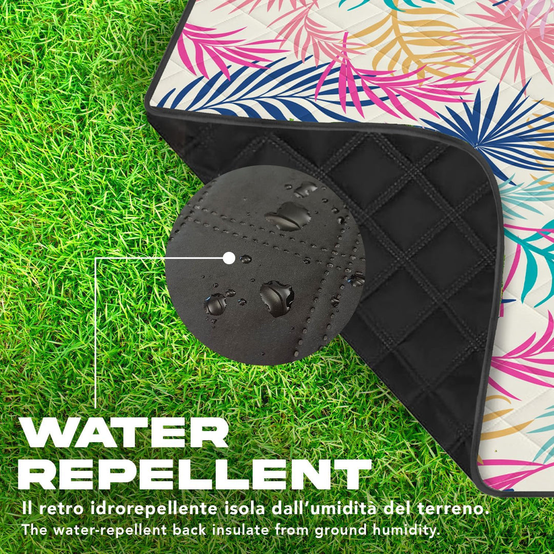 PERLETTI Picknickdecke Wasserdicht Faltbar Gross 200x200 - Outdoor Camping Decke mit Tragegurt - Str