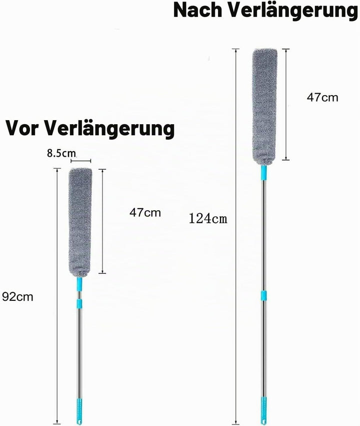 Staubwedel Teleskop Waschbar, CHIRISEN Mikrofaser Teleskop Staubwedel Lang Ausziehbar mit Edelstahl