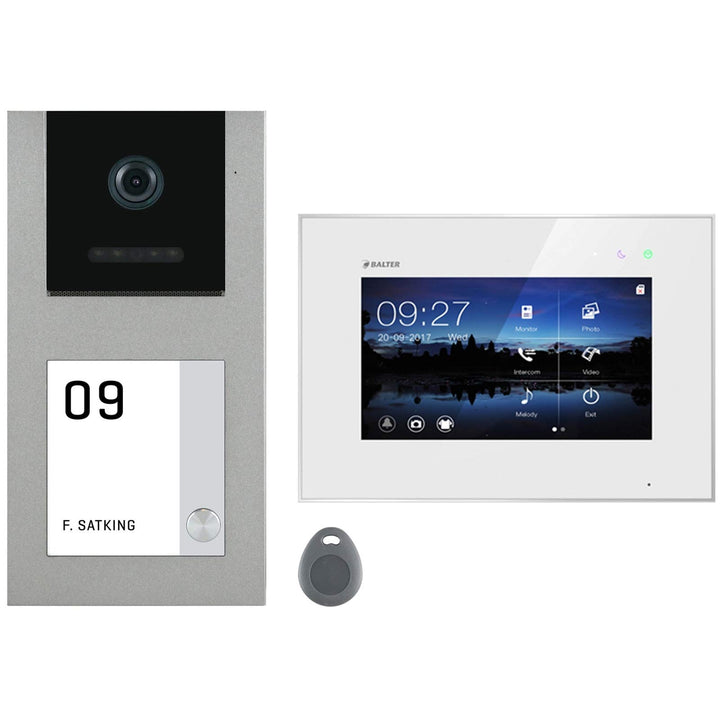 Balter EVO Grau Aufputz Video Türsprechanlage mit Kamera und Klingel, Gegensprechanlage Doorbell mit