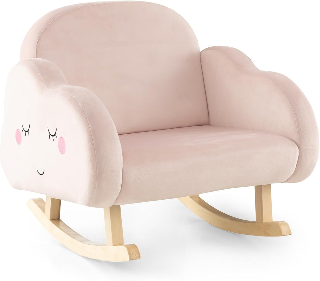 DREAMADE Kindersessel, Kindersofa aus Veloursstoff mit Rückenlehne, massiven Holzfüssen & Kippsicher