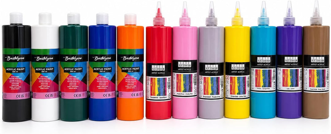ACRYLFARBEN- Farben je 500ml. Hochwertige und deckende Malfarben für Holz, Stein, Leinwand, Malkarto