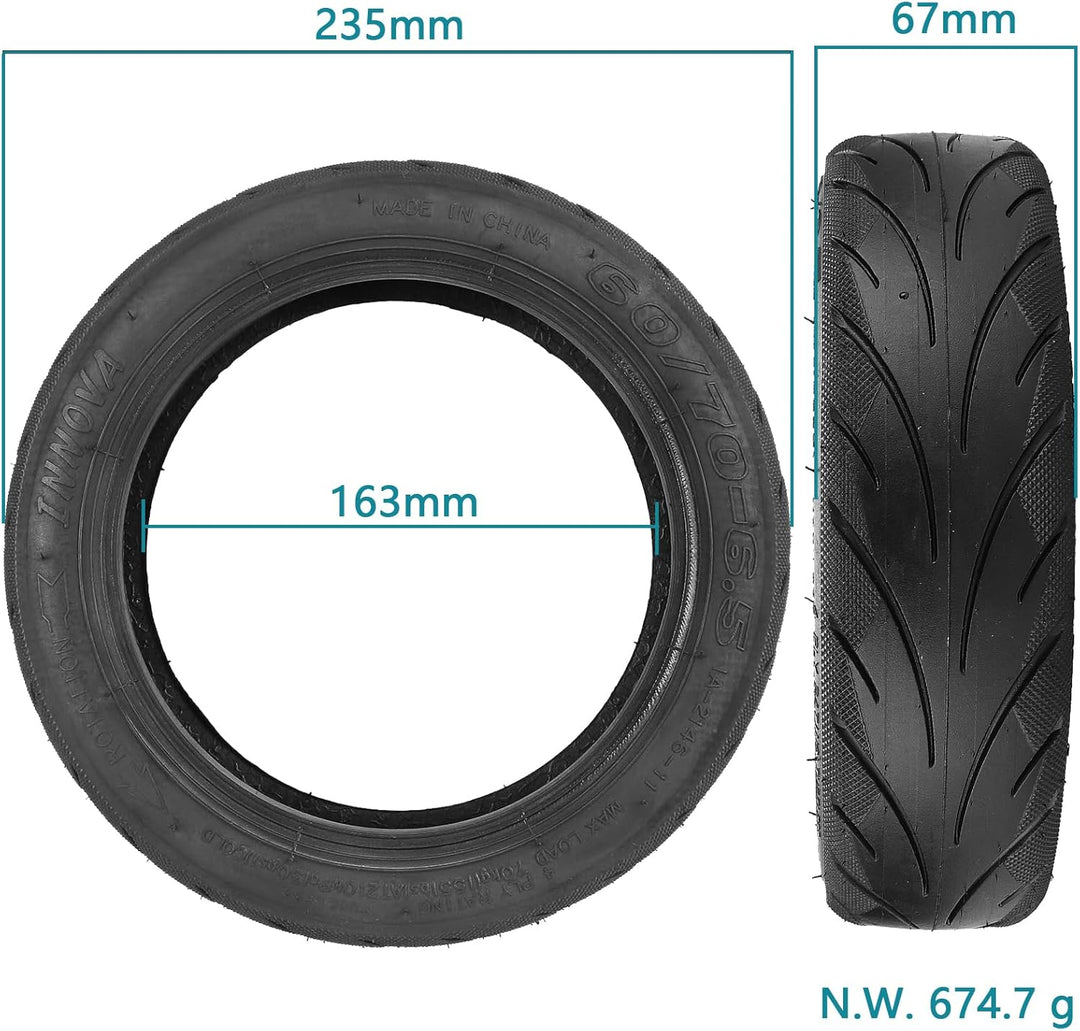 VOLOHAS 60/70-6,5 schlauchloser Reifen 10 Zoll Tubeless Reifen mit Doppelte Stärke Schlauch für Nine