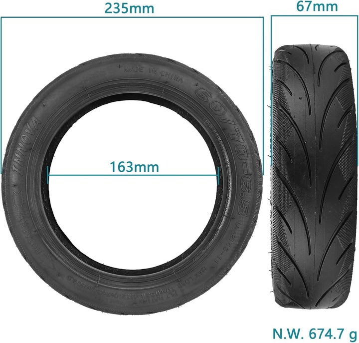 VOLOHAS 60/70-6,5 schlauchloser Reifen 10 Zoll Tubeless Reifen mit Doppelte Stärke Schlauch für Nine