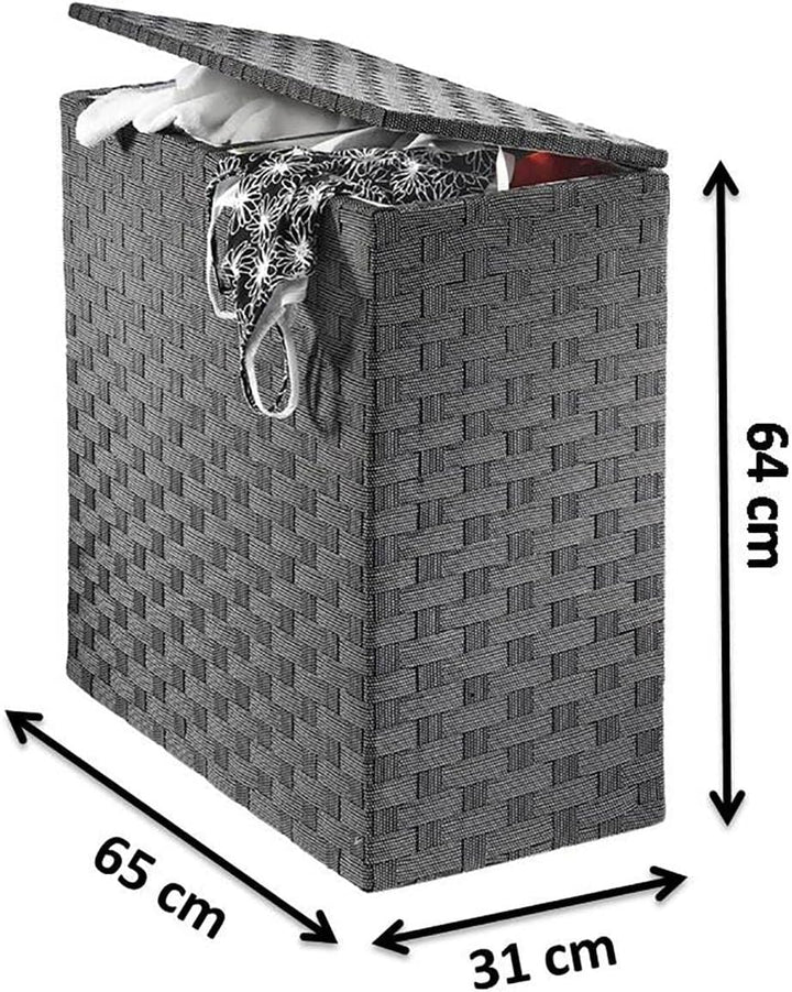 Kobolo Wäschesammler Wäschesortierer - Nylon - weiss schwarz - 125L - 2 Fächer, Schwarz