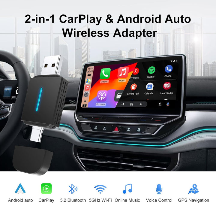 EZoneTronics 2-in-1 Carplay & Android Auto Wireless Adapter, Convert Wired to Wireless Carplay Adapt