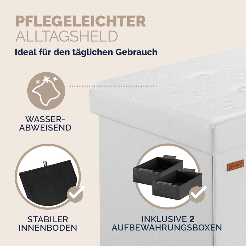 CASARIA® Sitzbank mit Stauraum 80x40x40cm Weiss Faltbar Gepolstert Deckel Kunstleder Stabil 100L Mod