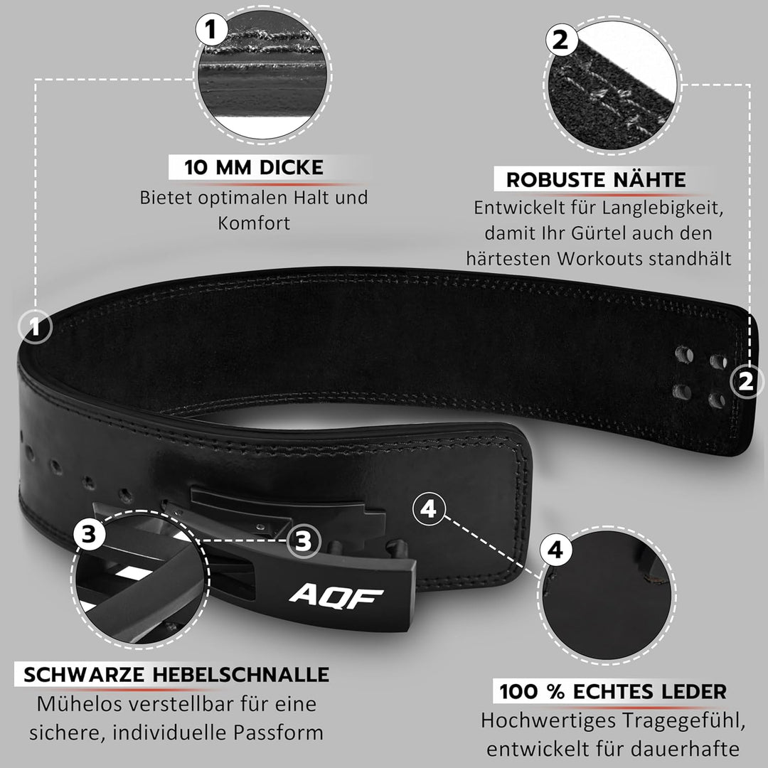 AQF Gewichthebergürtel Lever Schnalle, 4" Breit 10mm Dick Leder Belt - Genehmigt IPL USPA Kraftraini