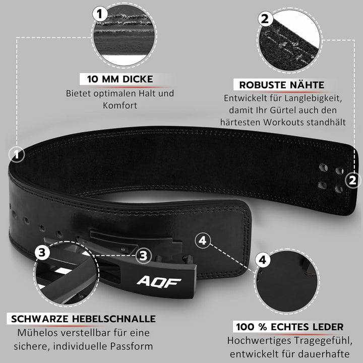 AQF Gewichthebergürtel Lever Schnalle, 4" Breit 10mm Dick Leder Belt - Genehmigt IPL USPA Kraftraini
