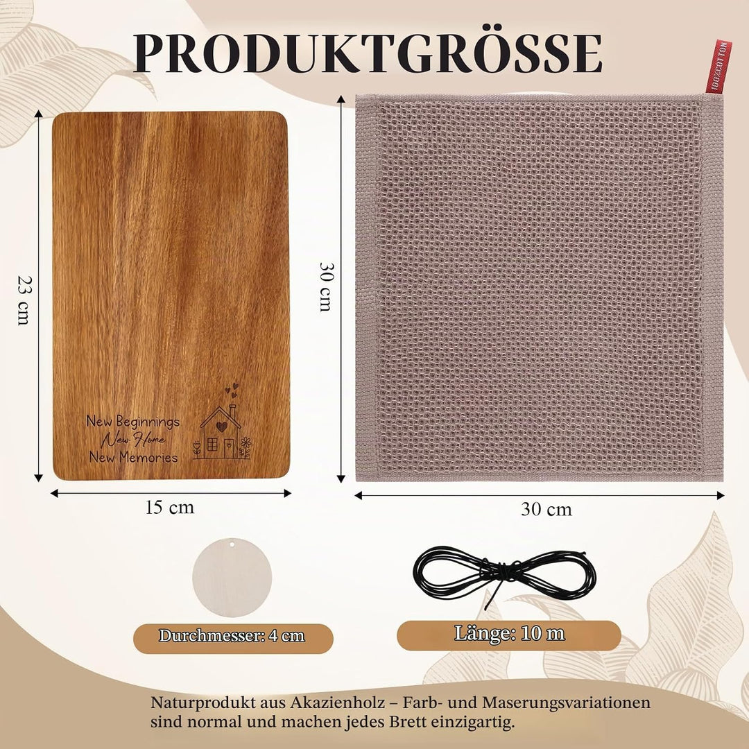Xuniea Einweihungsgeschenk 23 x 15 cm Holz Frühstücksbrett Baumwolle Küchentuch Neues Zuhause Gesche