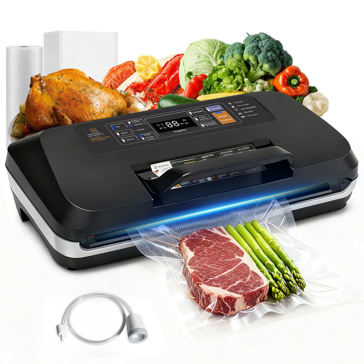 95kPa Vakumierergerät für Lebensmittel, 12-in-1 Vacuum Sealer mit Doppelter Heisssiegelung, Vakuumie