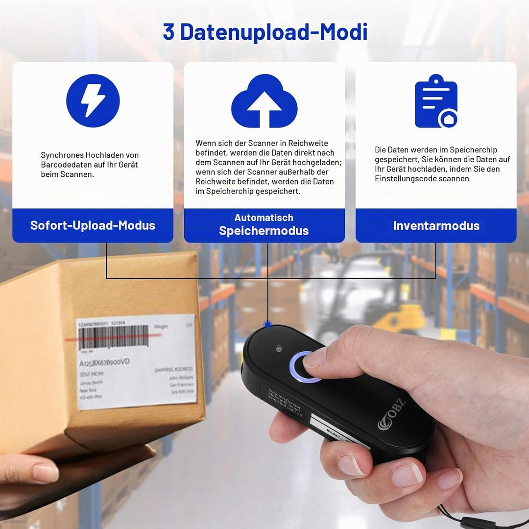 OBZ Mini 2D Barcode Scanner Bluetooth, Barcode Scanner Kabellos 3 in 1 USB &amp; Bluetooth &amp; 2.4G Wirele