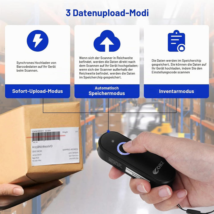 OBZ Mini 2D Barcode Scanner Bluetooth, Barcode Scanner Kabellos 3 in 1 USB &amp; Bluetooth &amp; 2.4G Wirele