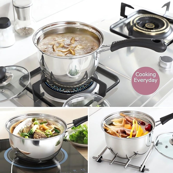 Edelstahl-Saucepan-Set mit Glasdeckel, Antihaft-Kochtopf, für alle Herdarten inkl. Induktion, Stainl