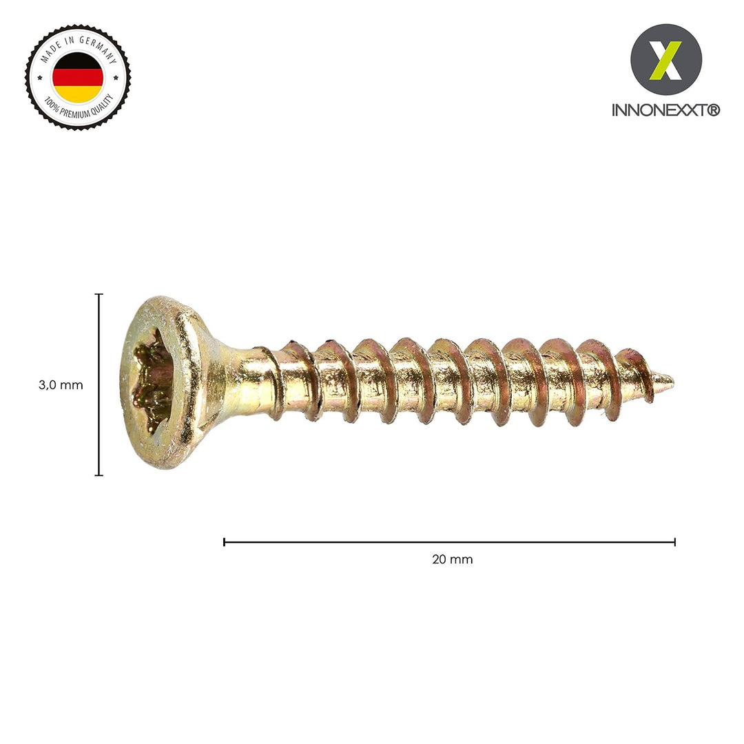 INNONEXXT® Premium Spanplattenschrauben | 3,0 x 20 mm | Fräsrippen | Cut-Spitze | Terrassenschrauben