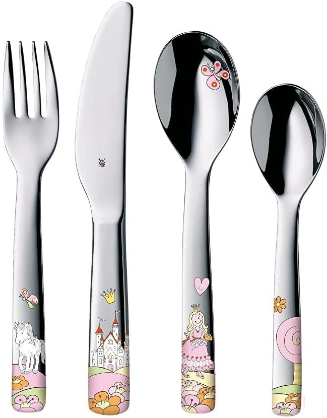 WMF Prinzessin Anneli Kinderbesteck Set 4-teilig, Kinderbesteck Mädchen Edelstahl, Kinderbesteck ab