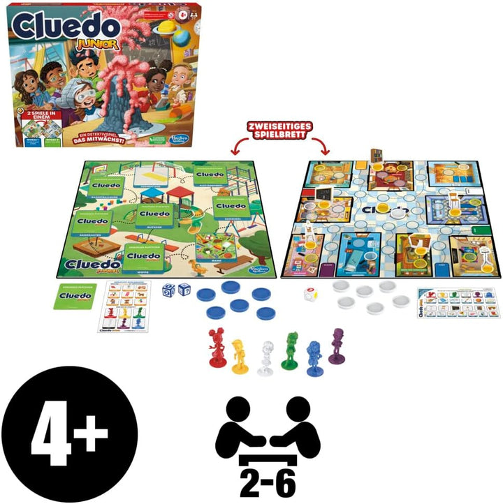 Hasbro Gaming Cluedo Junior, 2-seitiges Spielbrett mit verschiedenen Schwierigkeitsstufen, Detektivs