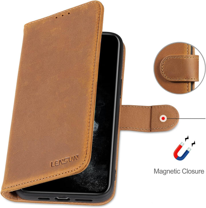 LENSUN Echtleder Hülle für iPhone 11 Pro Max, Handyhülle [Echtes Leder][Magnetverschluss][RFID Schut