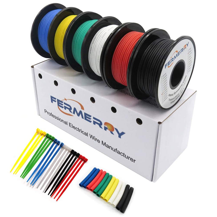 Fermerry Schaltdraht 22 Gauge verseilt 22 AWG Silikondraht 0.33mm² verzinnter Kupferdraht Kit 6 Farb
