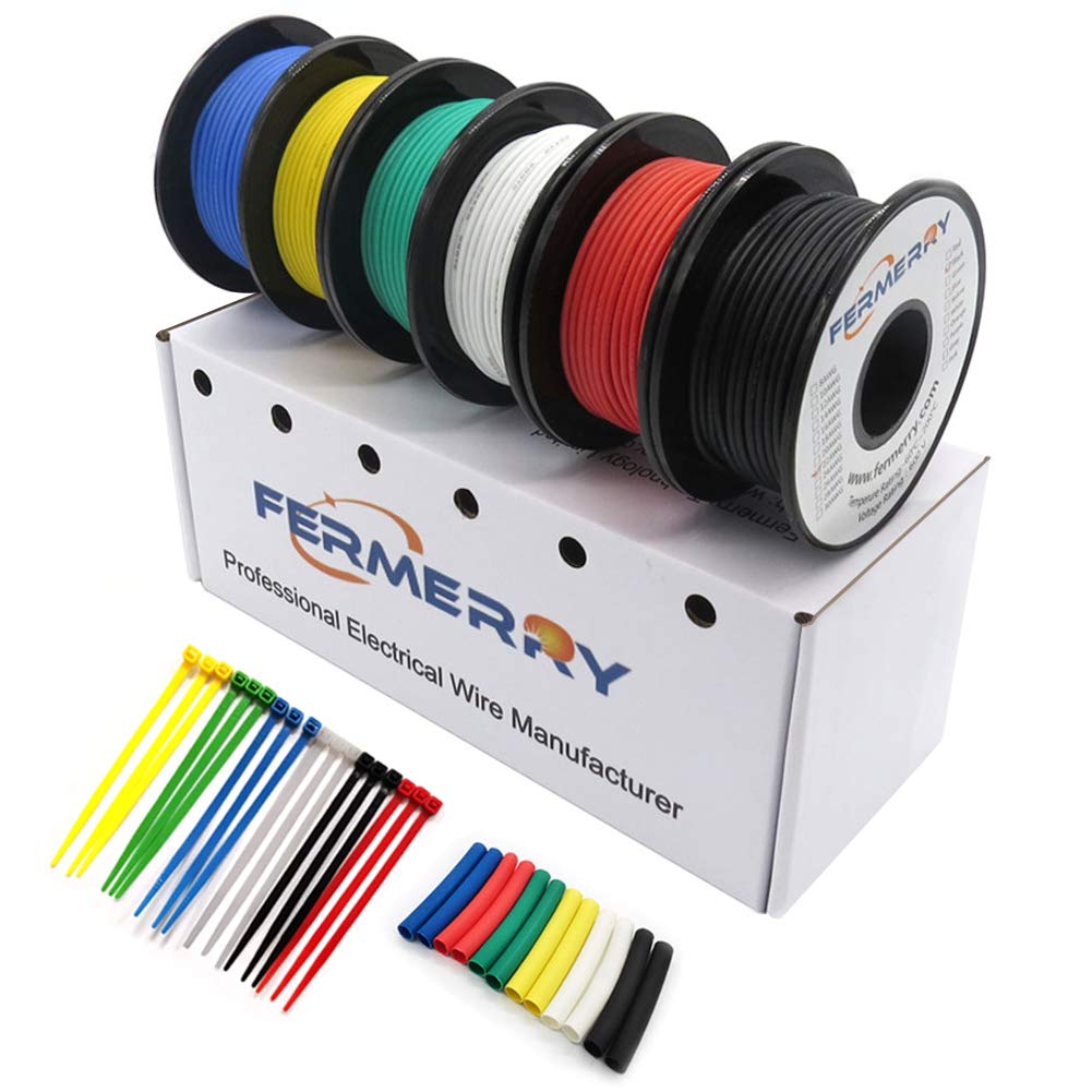 Fermerry 18 AWG Litzendraht Silikon verzinnte Kupferdrahtspule 0.75mm² je 7.62m 25 Fuss 6 Farben Fle