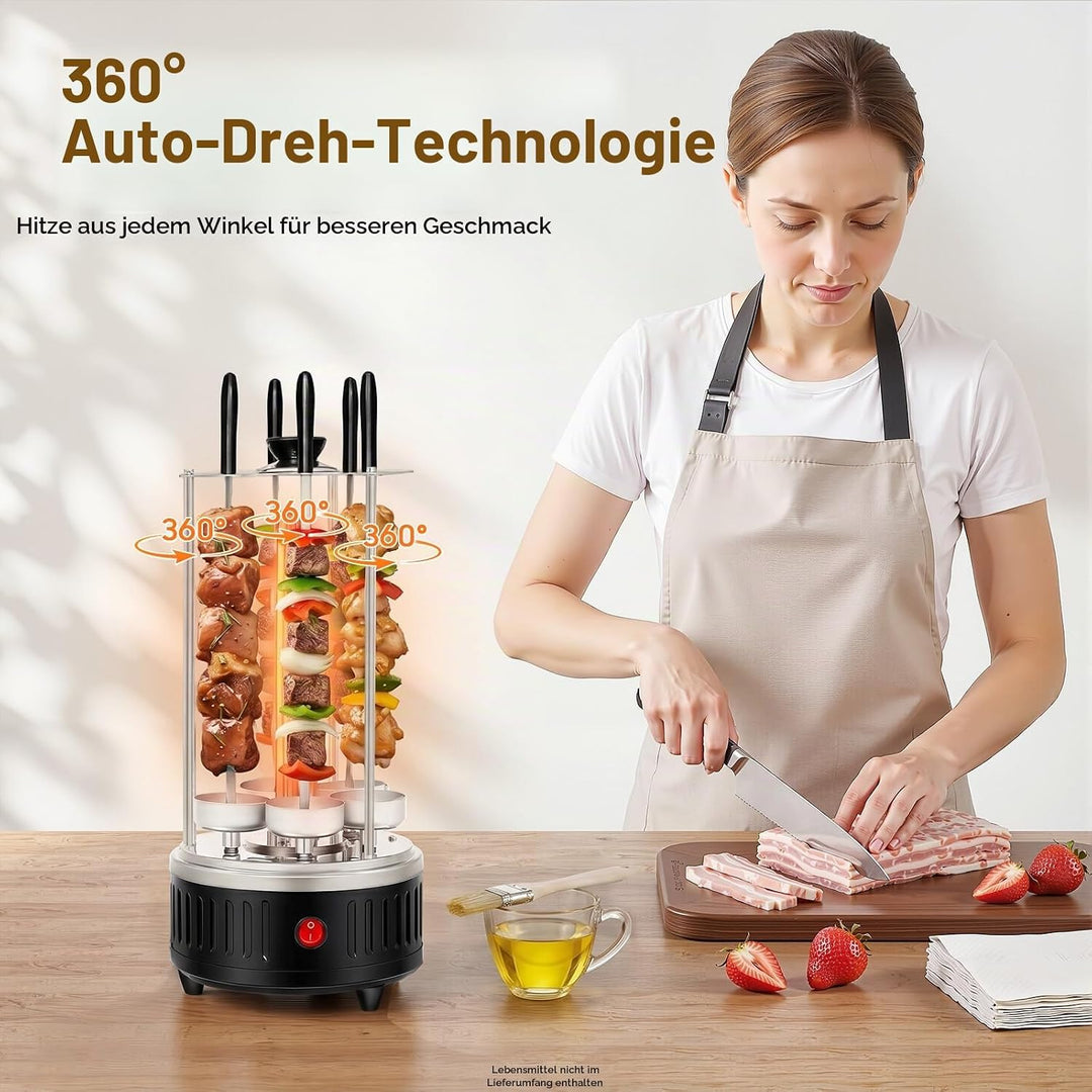 Vertikaler Elektrogrill, Vertikaler Rotisserie-Grill, Elektrische Drehgrillmaschine,mit 5 Schaschlik