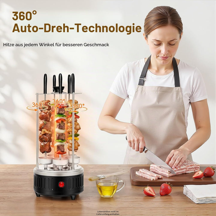 1000W Vertikaler Elektrogrill, Schaschlikgrill Tischgrill Dönergrill mit 5 Spiesse Kebab BBQ Elektri