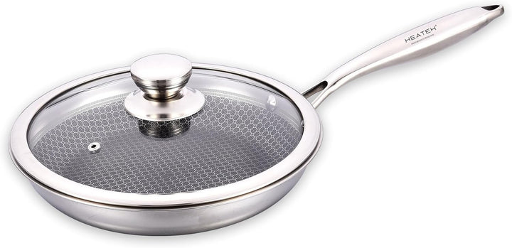 Kochgeschirr-Set aus 3 Pfannen und Wok, antihaftbeschichtet, aus Edelstahl, dreilagig, mit Glasdecke