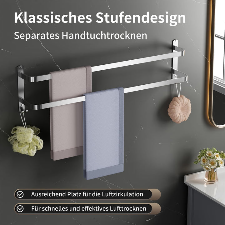 80CM Handtuchhalter Ohne Bohren, Handtuchhalter Silber, Handtuchhalter Wand, Handtuchhalter Ohne Boh