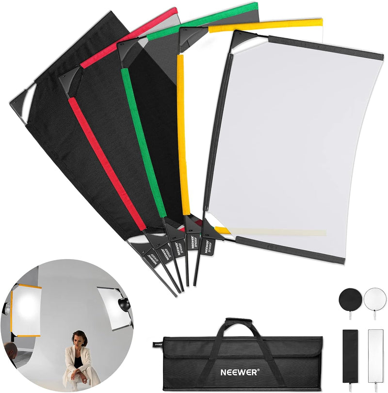 NEEWER Faltbares Gitter Flaggen Set, 18x24Zoll/45x60cm,5 in 1 Fotografie Flaggen Panel,Lichtsreflekt