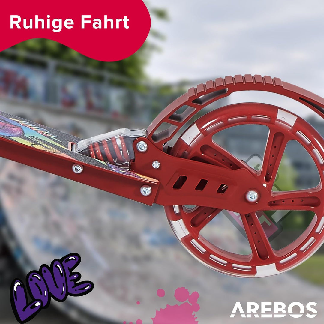 Arebos Cityroller Tretroller mit LED | höhenverstellbar | klappbar | inkl. Tragegurt | Hand- & Tritt