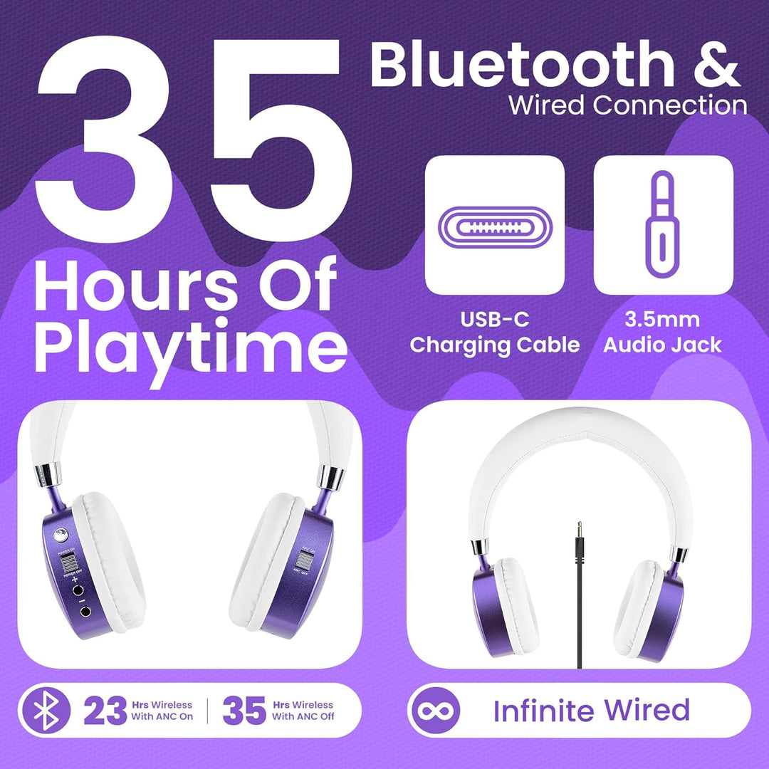 Puro Sound Labs PuroQuiet Plus Lautstärkebegrenzte On-Ear Active Noise Cancelling Bluetooth Kopfhöre
