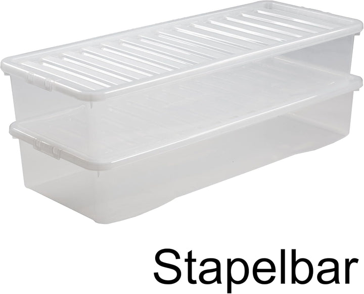 Unterbettbox mit Deckel transparent 55 Liter Stapelbar Aufbewahrungs Box Unterbett Kiste Multifunkti