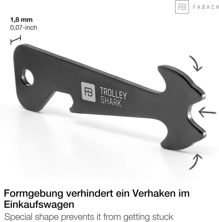 FABACH 3 TROLLEY SHARK Blacky Einkaufswagenlöser Schlüsselanhänger - Abziehbarer Einkaufswagenchip,