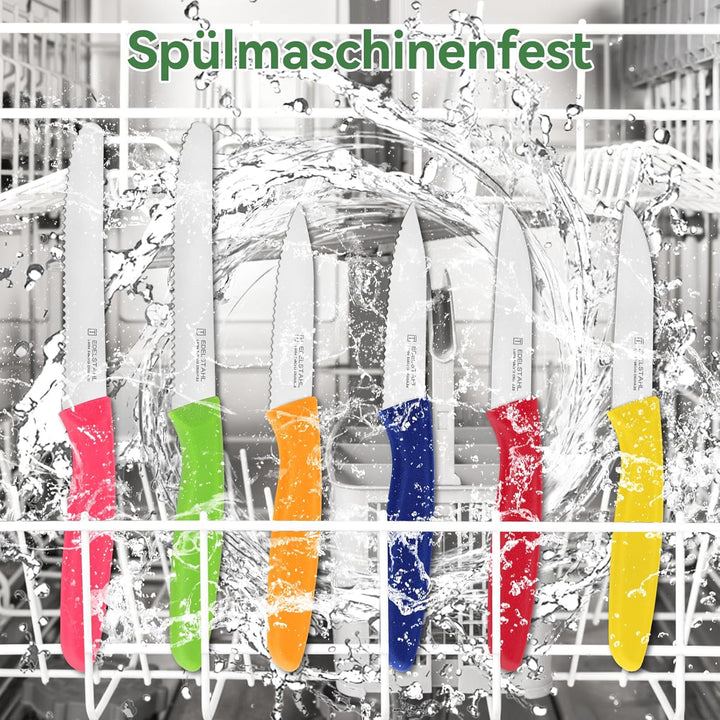 Classic Gemüsemesser-Set, 6-teilig, Obstmesser, Schälmesser mit Wellenschliff, Tomatenmesser, Scharf