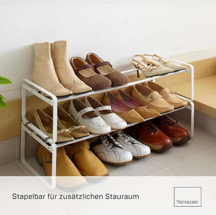 Yamazaki 7209 FRAME Ausziehbares Schuhregal, weiss, Stahl, Minimalistisches Design, 41～70 x 25 x 17,