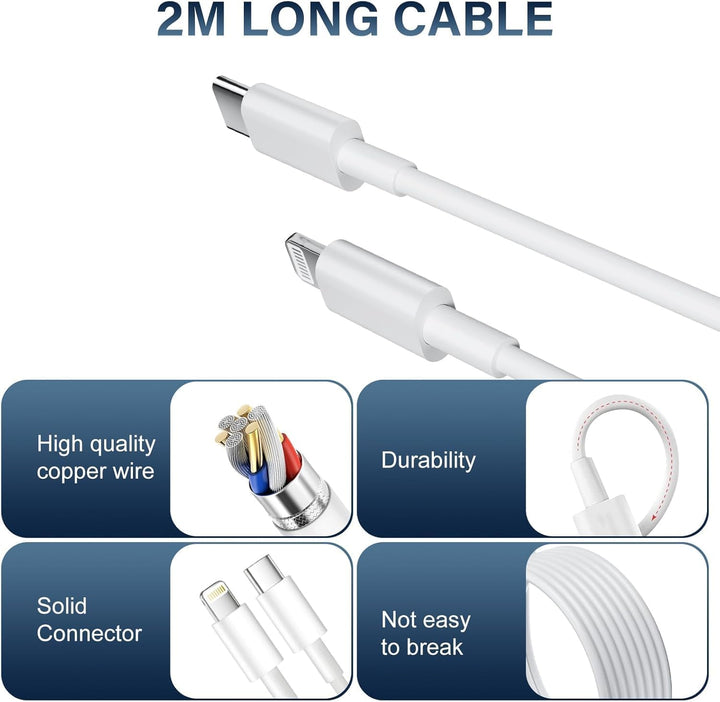 Schnellladekabel iPhone Ladekabelbel [MFi-Zertifiziert] 25W USB C Ladegerät und 2M Lightning- Kabel