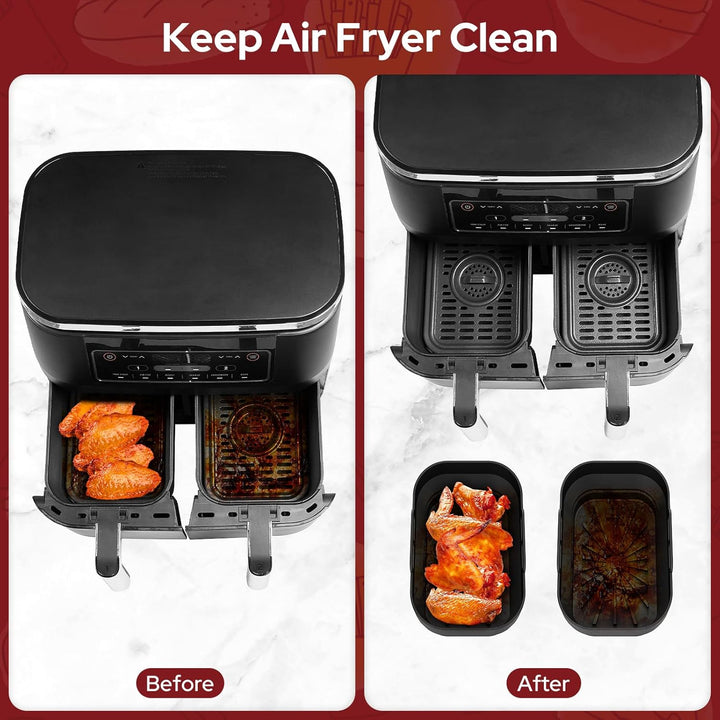 Alyvisun 4 Stück Airfryer Silikon Basket Wiederverwendbar Backform Air Fryer Silikonformen Rechtecki