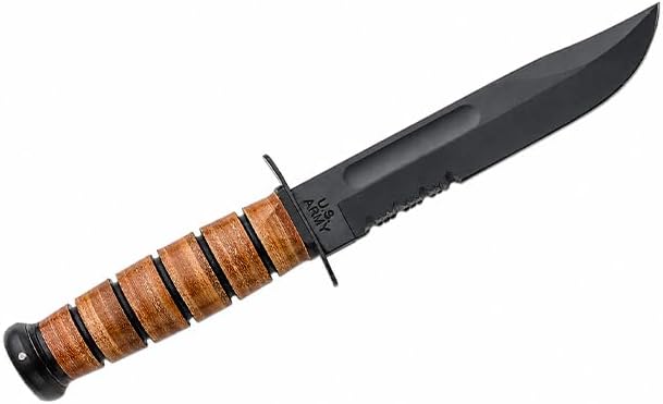 Ka-Bar US Army 7" Fixed Blade Knife, Serrated Leather Handle w/Brown Sheath #1219