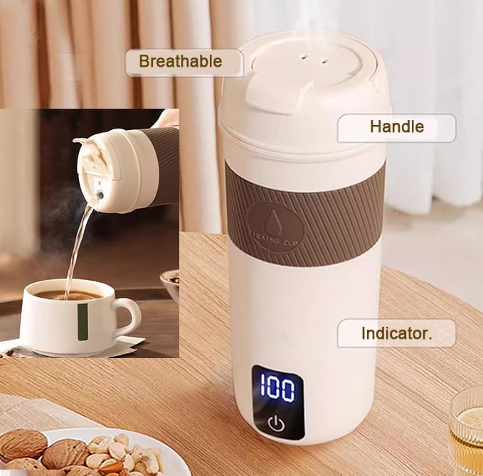 Besmall 350ml Reisewasserkocher Klein, 4-Temperatur Wasserkocher für Unterwegs Doppelschicht 304 Ede