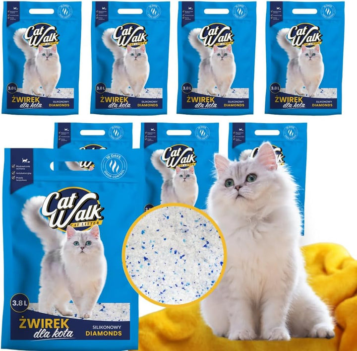 CatWalk Diamonds Silikat Katzenstreu 3,8L |Staubfrei,Kristall Silikatstreu, Geruchsbeseitigung, hohe