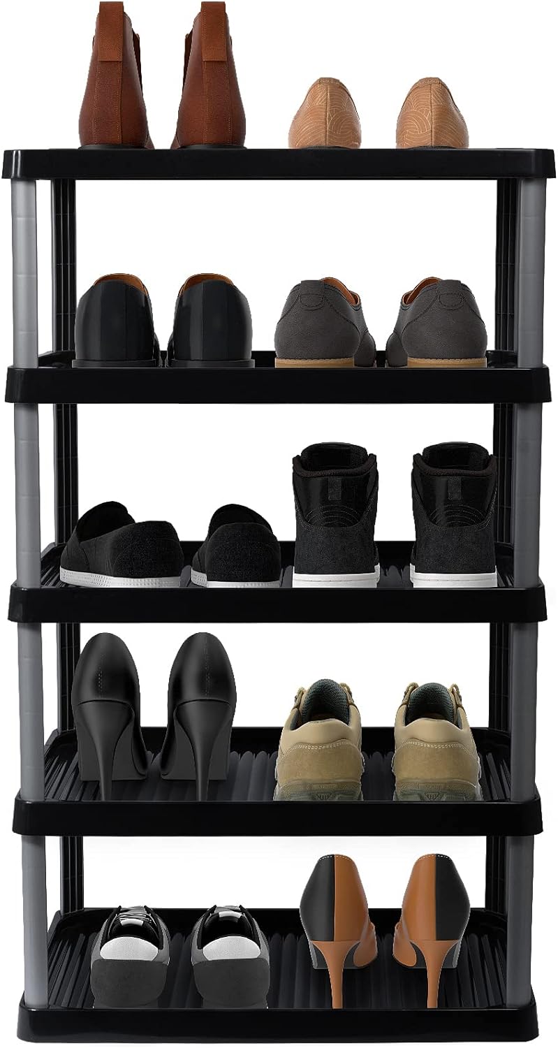 ARTECSIS Schuhregal schmal 5 Ebenen Schwarz I Schuhablage aus Kunststoff 49,5x34,5x82,5cm, 5 Ebenen