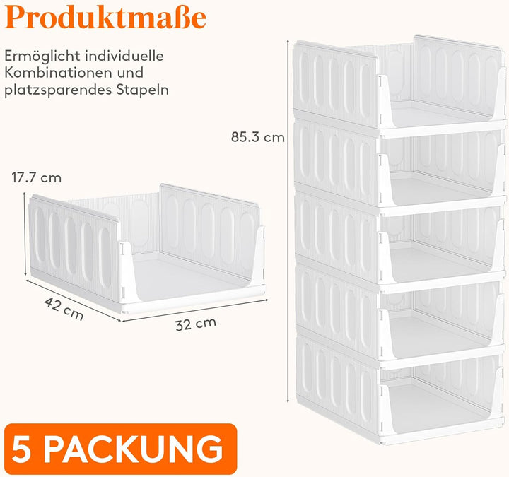 Lifewit 5 Pack Stapelbar Kleiderschrank Organizer, Ausziehbar Schrank, Stapelbar Aufbewahrungsbox fü